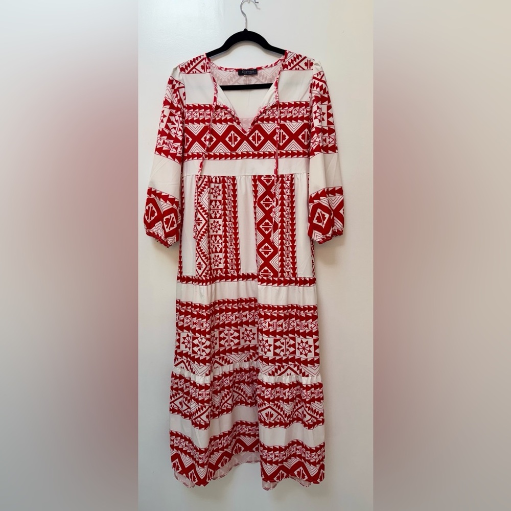 Red and White Geometric women’s dress
